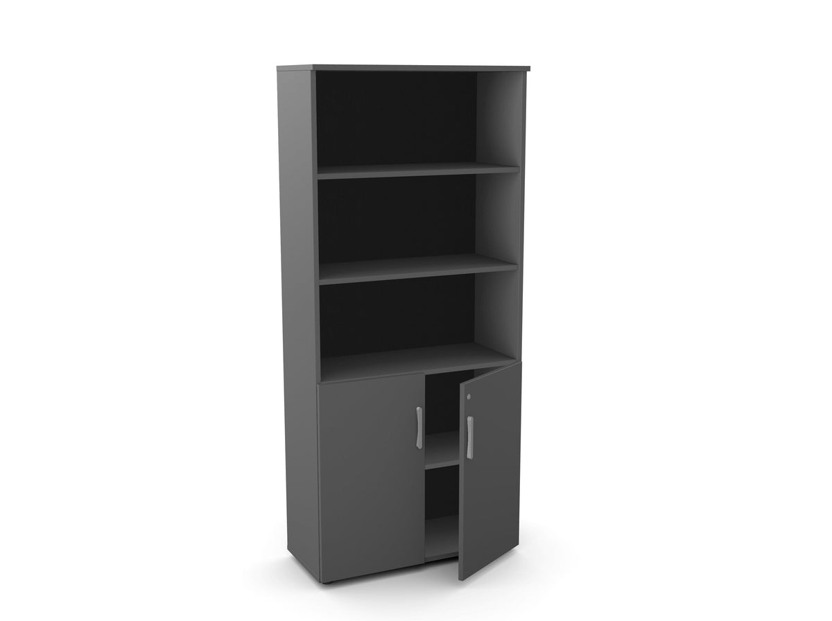 Kontorikapp Flexx, 3 avatud riiuliga, 1800 x 800 x 355 mm – Grafiit / Plastjalad