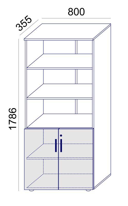 Kontorikapp Flexx, 3 avatud riiuliga, 1800 x 800 x 355 mm