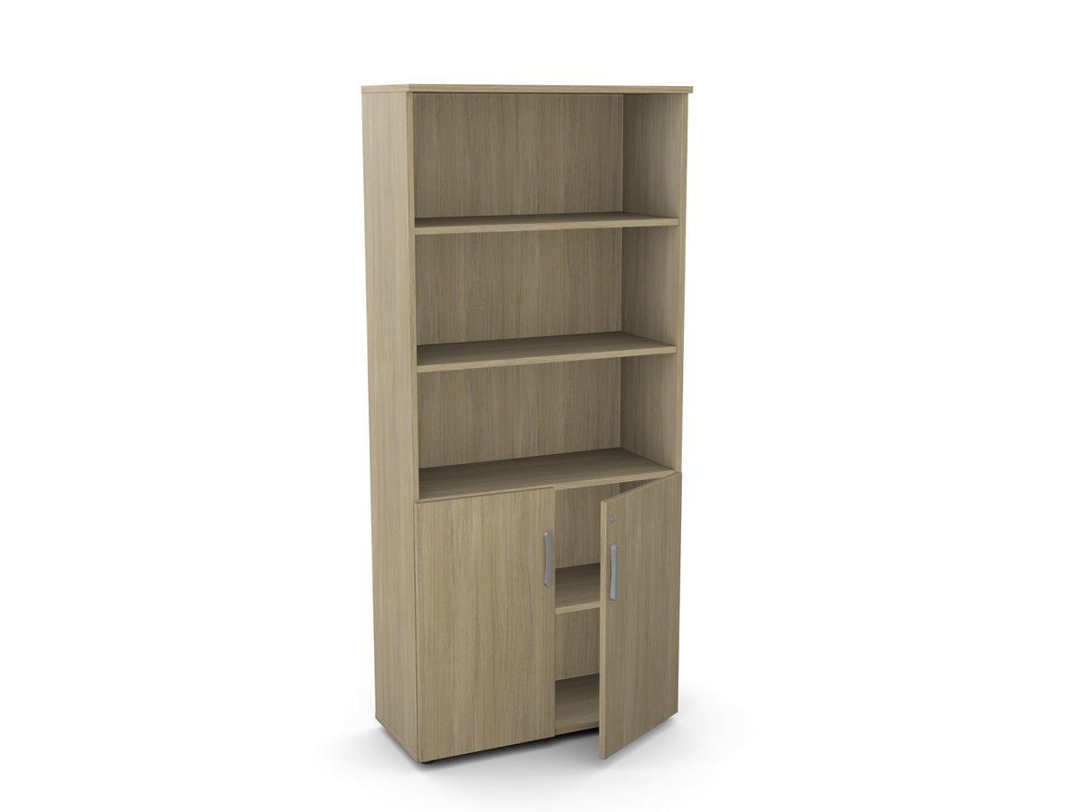 Kontorikapp Flexx, 3 avatud riiuliga, 1800 x 800 x 355 mm – Merevaigutamm / Plastjalad