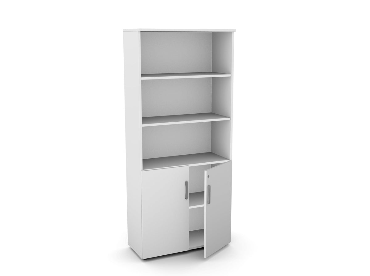 Kontorikapp Flexx, 3 avatud riiuliga, 1800 x 800 x 355 mm – Valge / Plastjalad