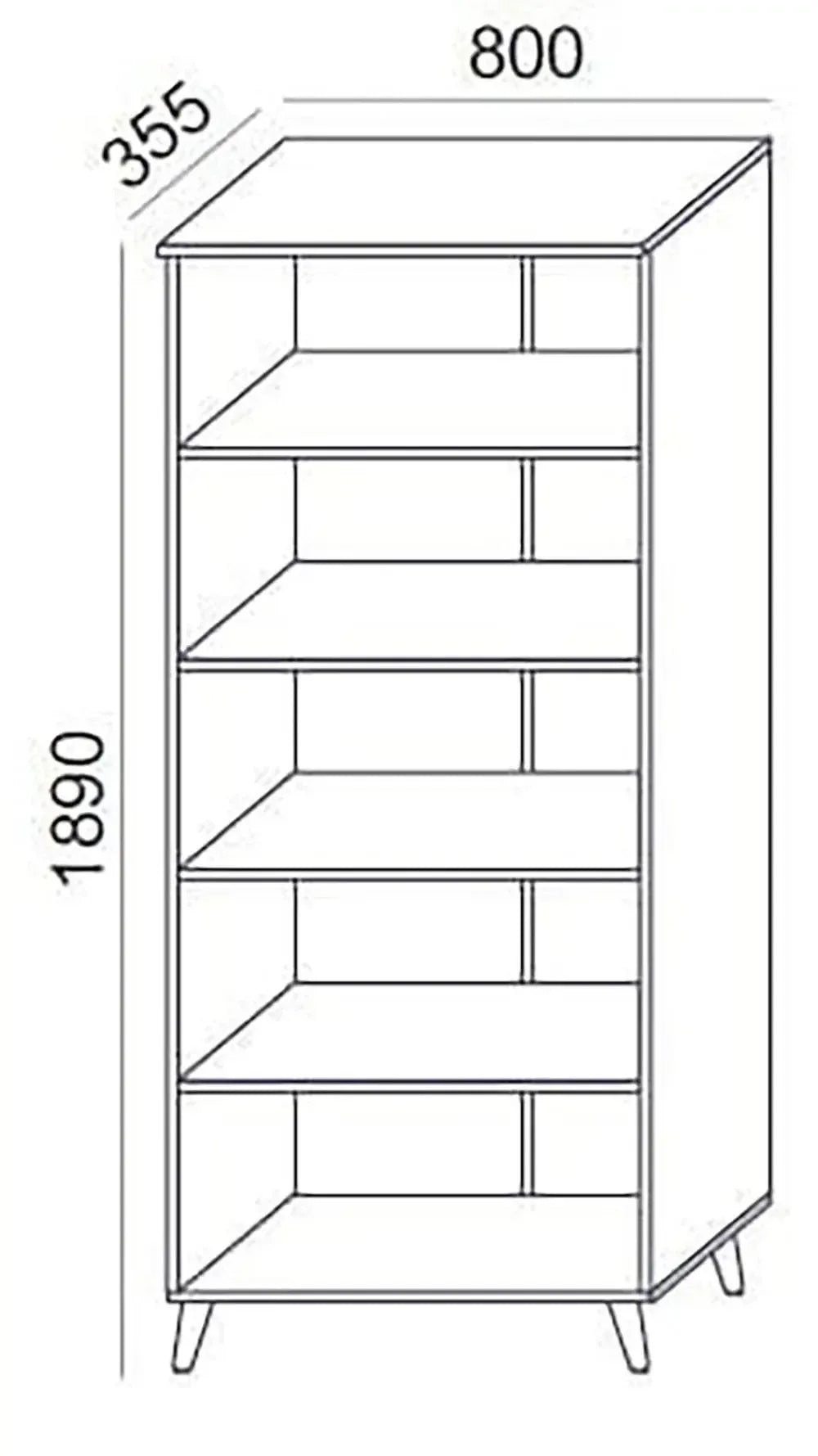 Bürookapp Flexx, 5 avatud riiuliga, 1800 x 800 x 355 mm