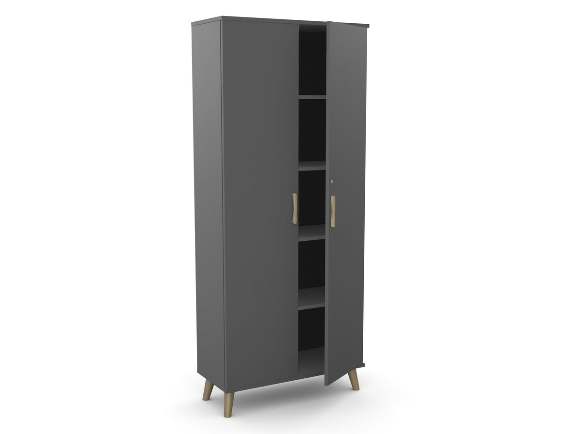 Kontorikapp Flexx, 5 riiuliga, 1800 x 800 x 355 mm – Grafiit / Puitjalad
