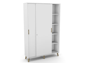 Kontorikapp Flexx, liuguste ja 10 riiuliga, 1800 x 1200 x 355 mm – valge / puitjalad