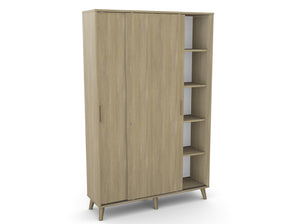 Kontorikapp Flexx, liuguste ja 10 riiuliga, 1800 x 1200 x 355 mm – merevaigukarva tamm / puitjalad