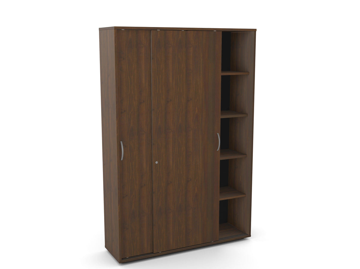 Kontorikapp Flexx, liuguste ja 10 riiuliga, 1800 x 1200 x 355 mm – pähklipuit / plastjalad