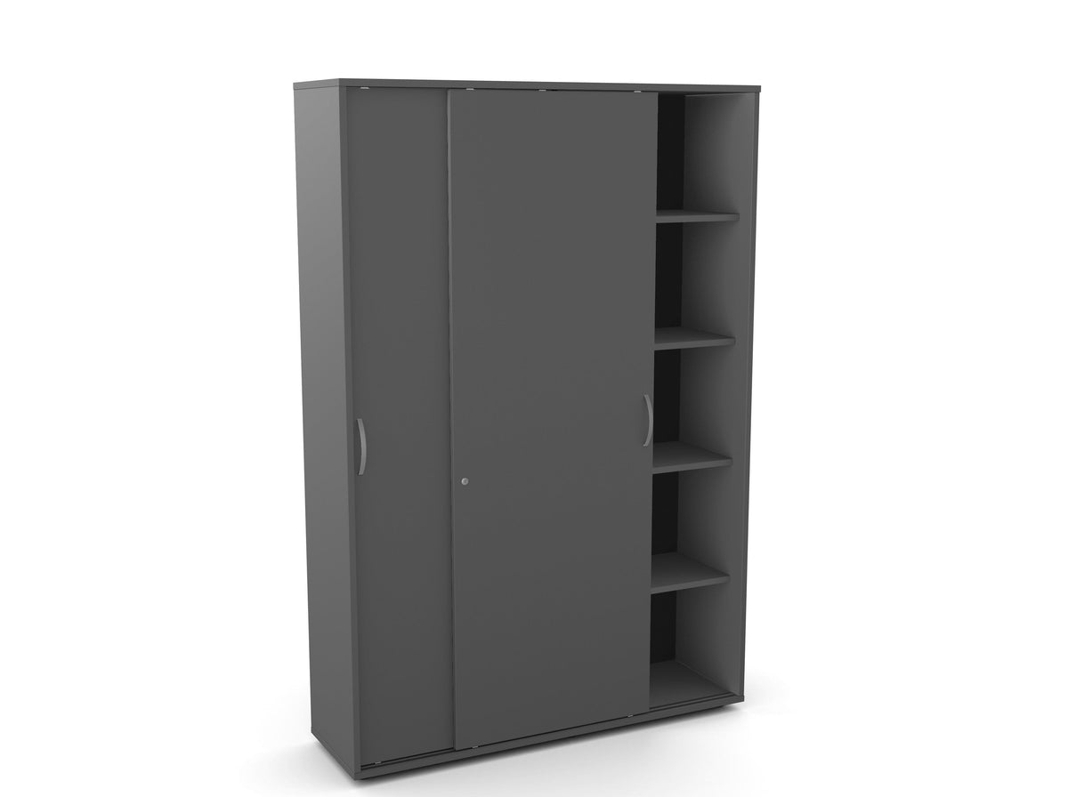 Kontorikapp Flexx, liuguste ja 10 riiuliga, 1800 x 1200 x 355 mm – grafiit / plastjalad