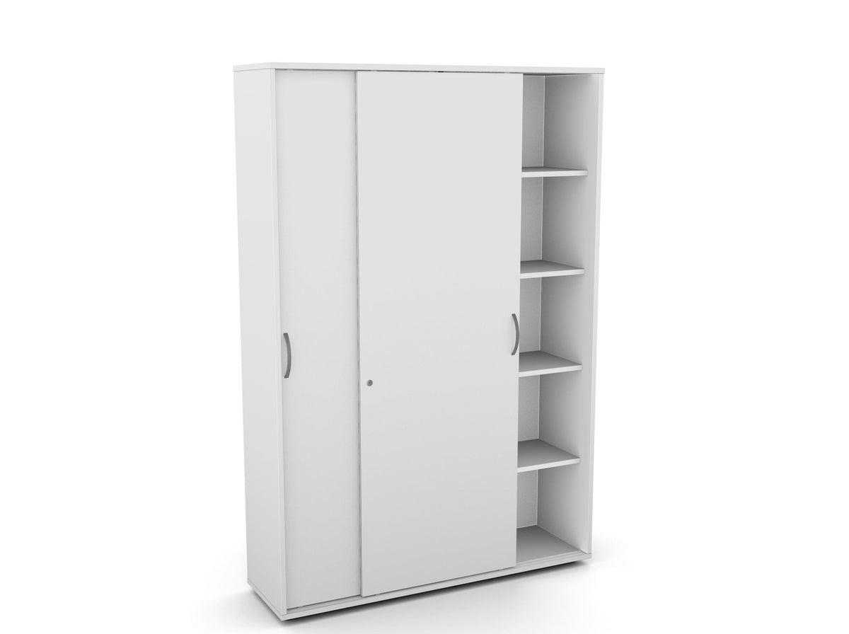 Kontorikapp Flexx, liuguste ja 10 riiuliga, 1800 x 1200 x 355 mm – valge / plastjalad