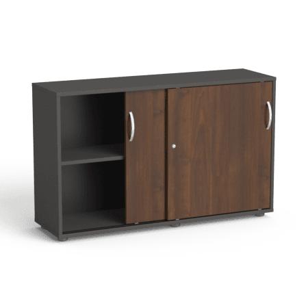 Flexx kontorikapp lükanduste ja 2 riiuliga, 742 x 1200 x 355 mm – grafiit / pähkel
