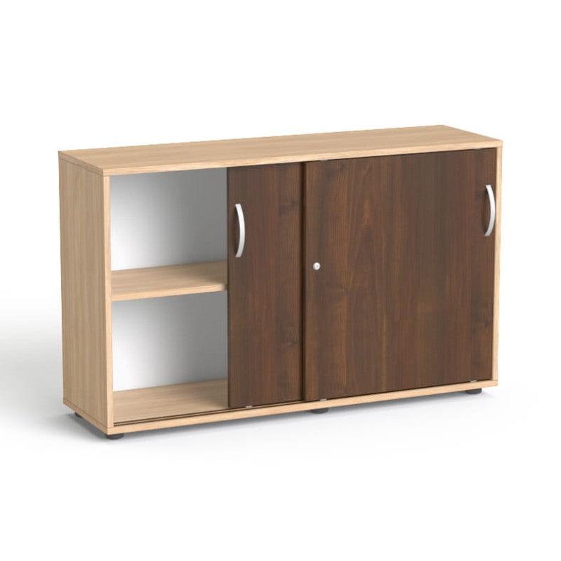 Flexx kontorikapp lükanduste ja 2 riiuliga, 742 x 1200 x 355 mm – merevaigutamm / pähkel