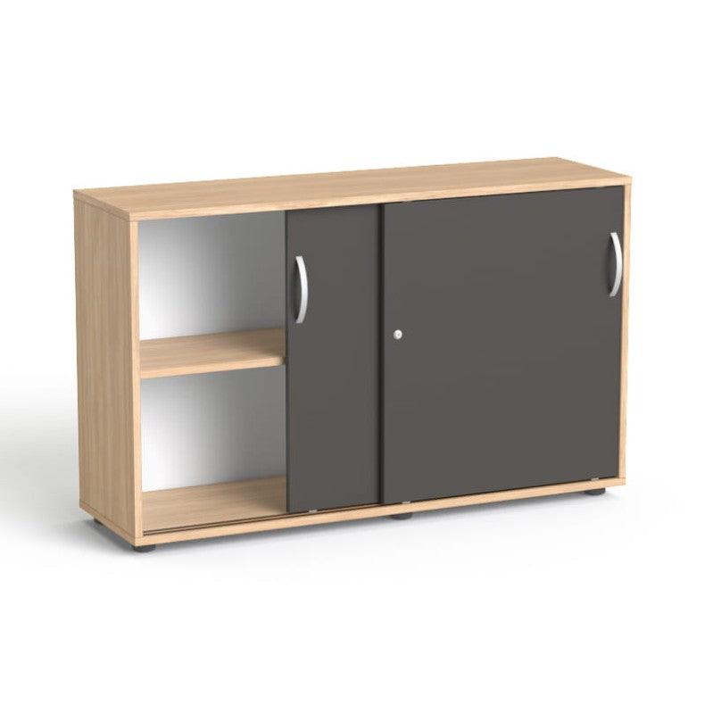 Flexx kontorikapp lükanduste ja 2 riiuliga, 742 x 1200 x 355 mm – merevaigutamm / grafiit