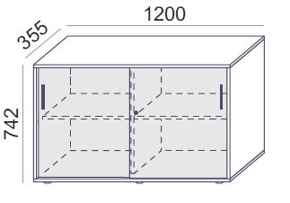 Flexx kontorikapp lükanduste ja 2 riiuliga, 742 x 1200 x 355 mm