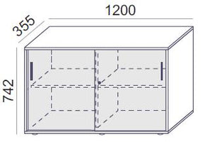 Flexx kontorikapp lükanduste ja 2 riiuliga, 742 x 1200 x 355 mm