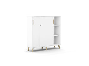 Bürookapp Flexx, liuguste ja 6 riiuliga, 1190 x 1200 x 355 mm – Valge / Puitjalad