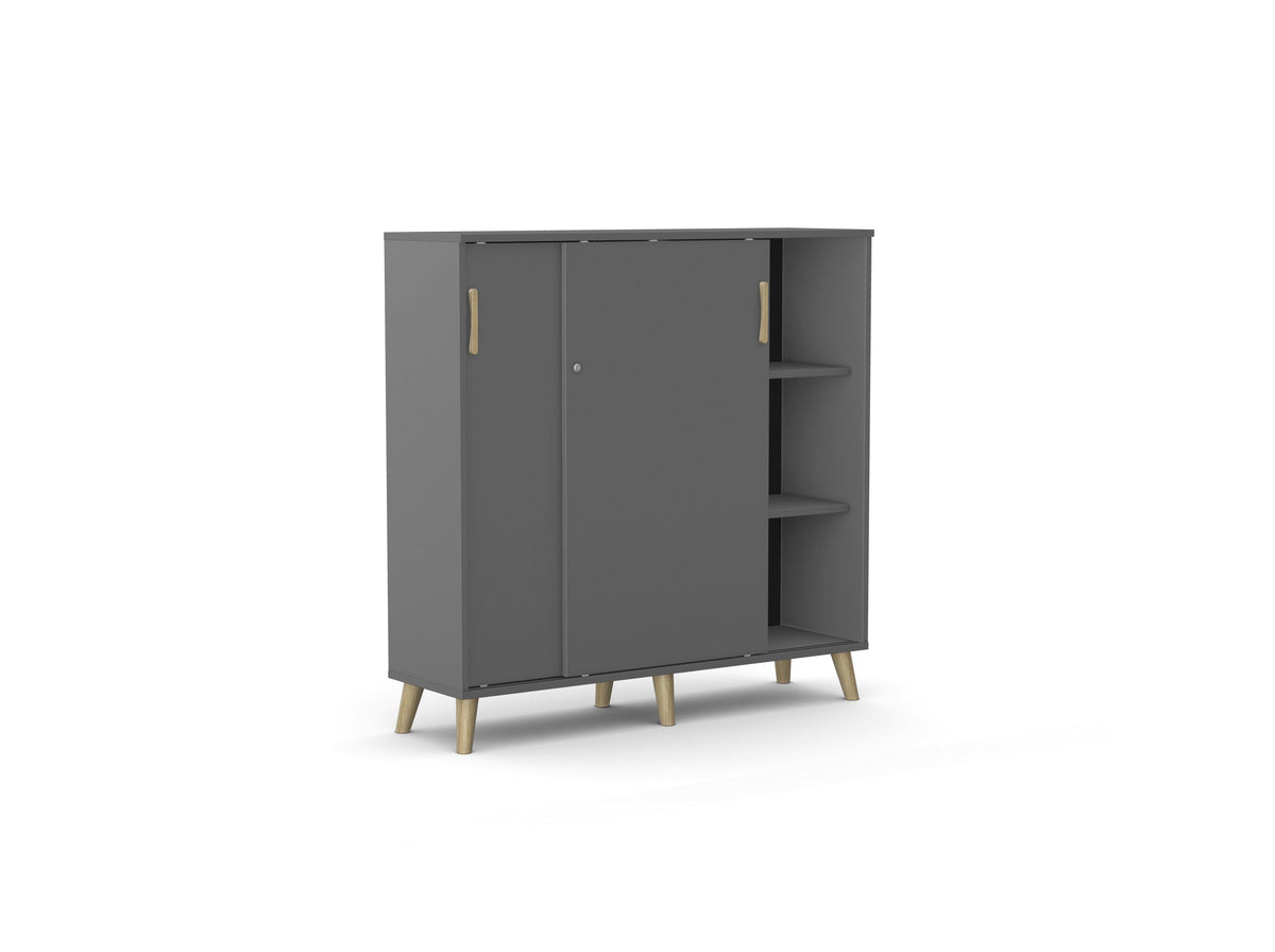 Bürookapp Flexx, liuguste ja 6 riiuliga, 1190 x 1200 x 355 mm – Grafiit / Puitjalad