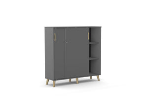 Bürookapp Flexx, liuguste ja 6 riiuliga, 1190 x 1200 x 355 mm – Grafiit / Puitjalad