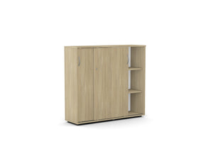Bürookapp Flexx, liuguste ja 6 riiuliga, 1190 x 1200 x 355 mm – Merevaigukarva tamm / Plastjalad