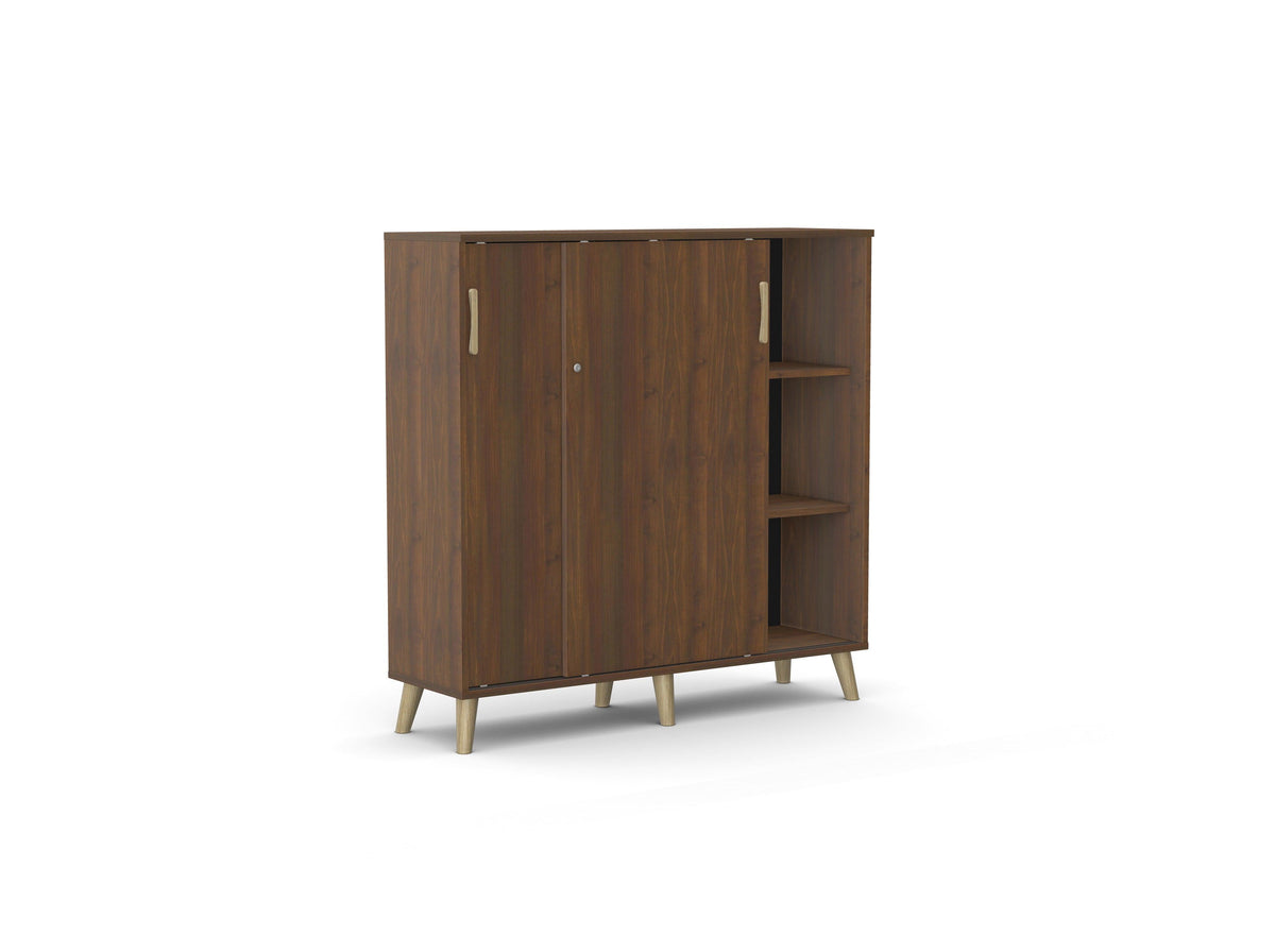 Bürookapp Flexx, liuguste ja 6 riiuliga, 1190 x 1200 x 355 mm – Pähklipuit / Puitjalad