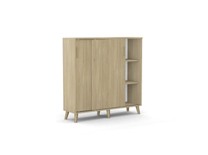Bürookapp Flexx, liuguste ja 6 riiuliga, 1190 x 1200 x 355 mm – Merevaigukarva tamm / Puitjalad