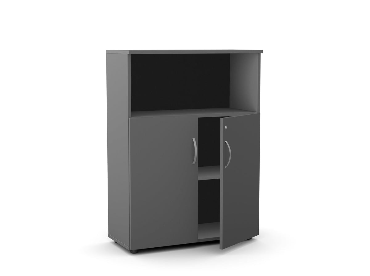 Kontorikapp Flexx avatud riiuli ja hingedega ustega, 1190 x 800 x 355 mm – Grafiit / Plastjalad