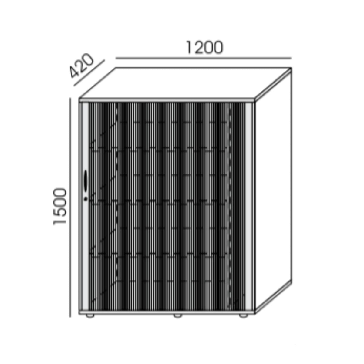 Rulooustega kontorikapp NUWO, 4 riiulit, 1500x1200x420 mm, konfigureeritav