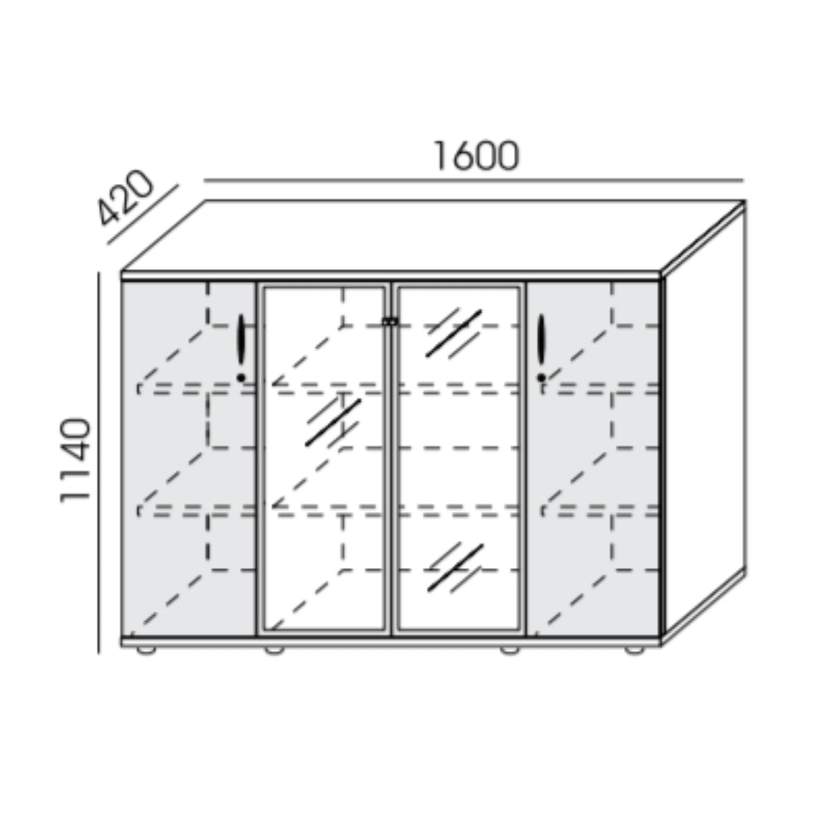 Kontorikapp NUWO GLASS COMBI, 3 riiulit, 1140x1600x420 mm, konfigureeritav