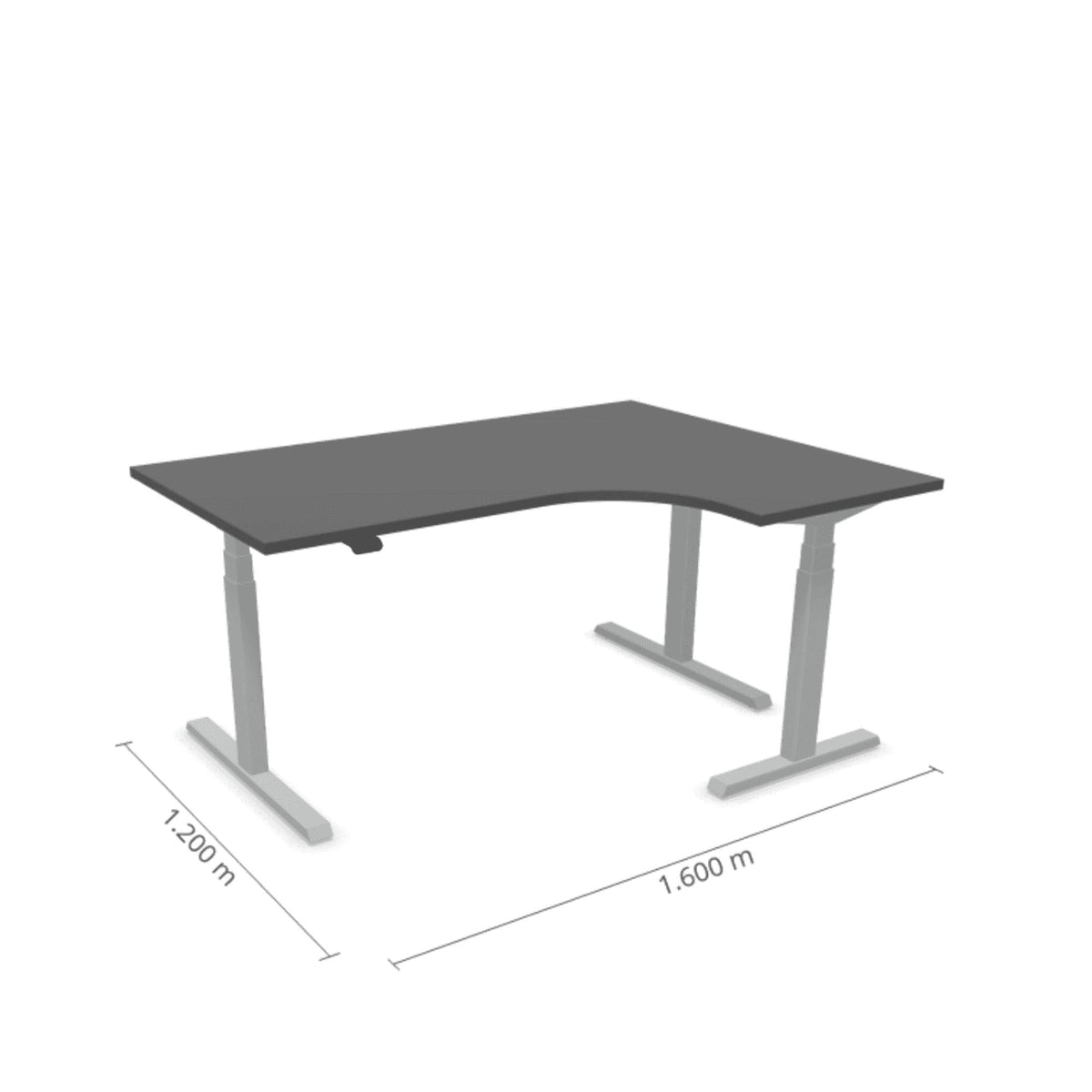 Elektriliselt reguleeritava kõrgusega laud Prestige Line L-kujuline 160 cm x 120 cm – Antratsiit / Hõbedane / Parem