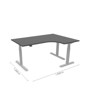 Elektriliselt reguleeritava kõrgusega laud Prestige Line L-kujuline 160 cm x 120 cm – Antratsiit / Hõbedane / Parem