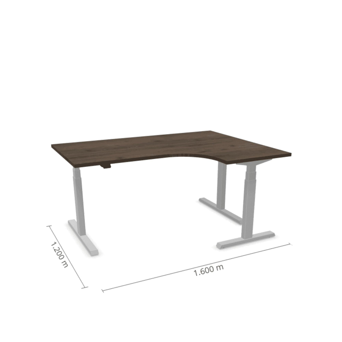 Elektriliselt reguleeritava kõrgusega laud Prestige Line L-kujuline 160 cm x 120 cm – Pähkel / Hõbedane / Parem