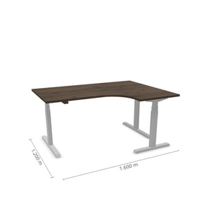 Elektriliselt reguleeritava kõrgusega laud Prestige Line L-kujuline 160 cm x 120 cm – Pähkel / Hõbedane / Parem
