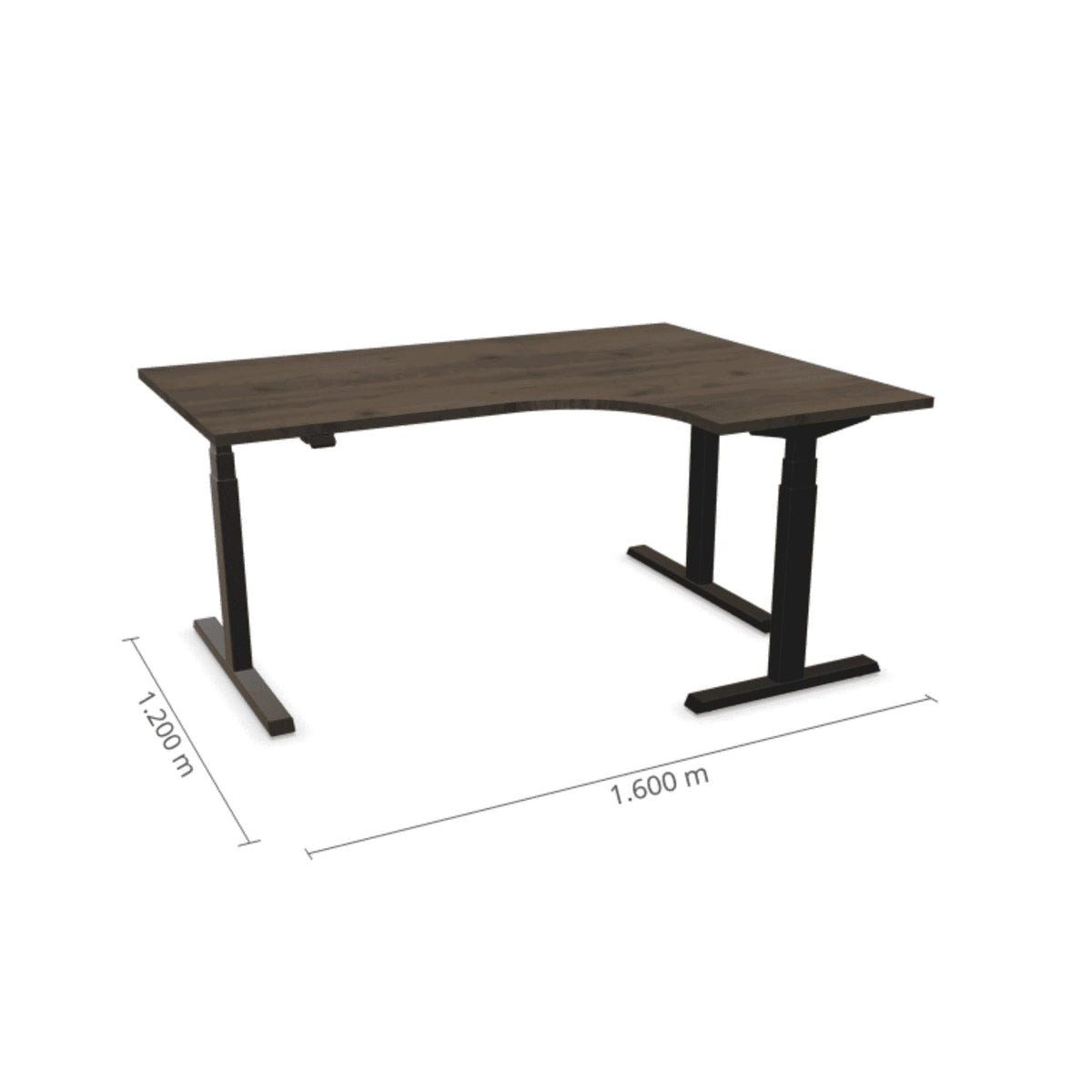 Elektriliselt reguleeritava kõrgusega laud Prestige Line L-kujuline 160 cm x 120 cm – Pähkel / Must / Parem
