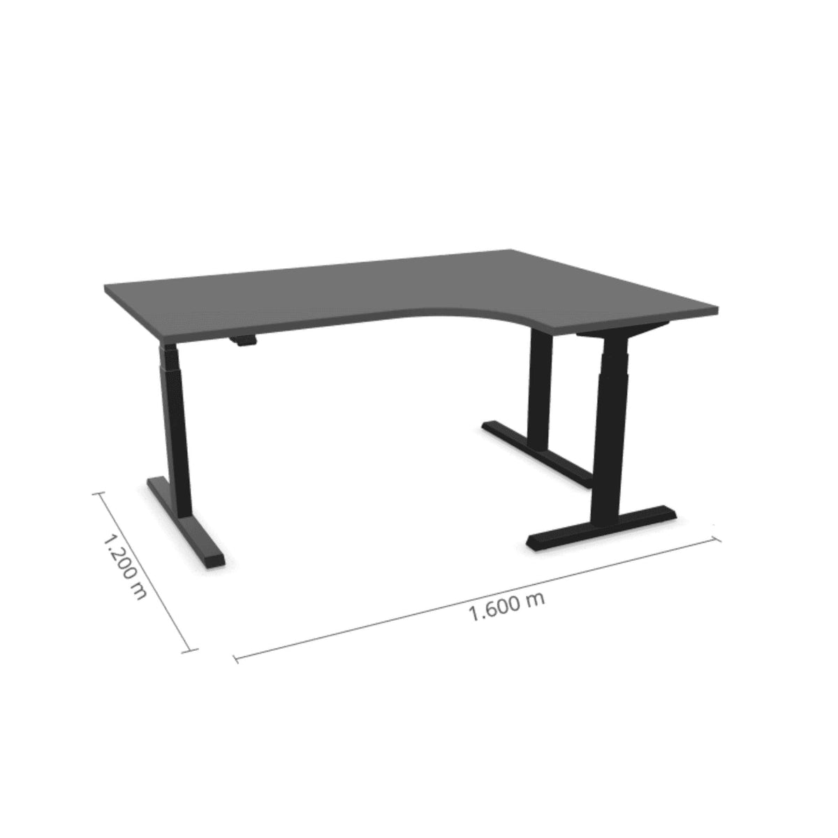 Elektriliselt reguleeritava kõrgusega laud Prestige Line L-kujuline 160 cm x 120 cm – Antratsiit / Must / Parem