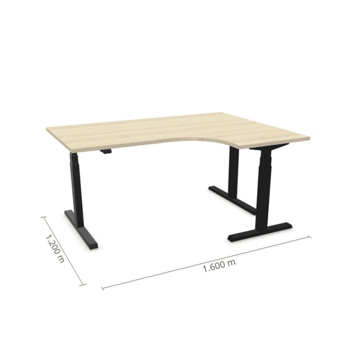 Elektriliselt reguleeritava kõrgusega laud Prestige Line L-kujuline 160 cm x 120 cm – Nabucco / Must / Parem