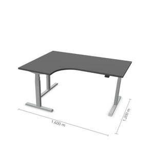 Elektriliselt reguleeritava kõrgusega laud Prestige Line L-kujuline 160 cm x 120 cm – Antratsiit / Hõbedane / Vasak