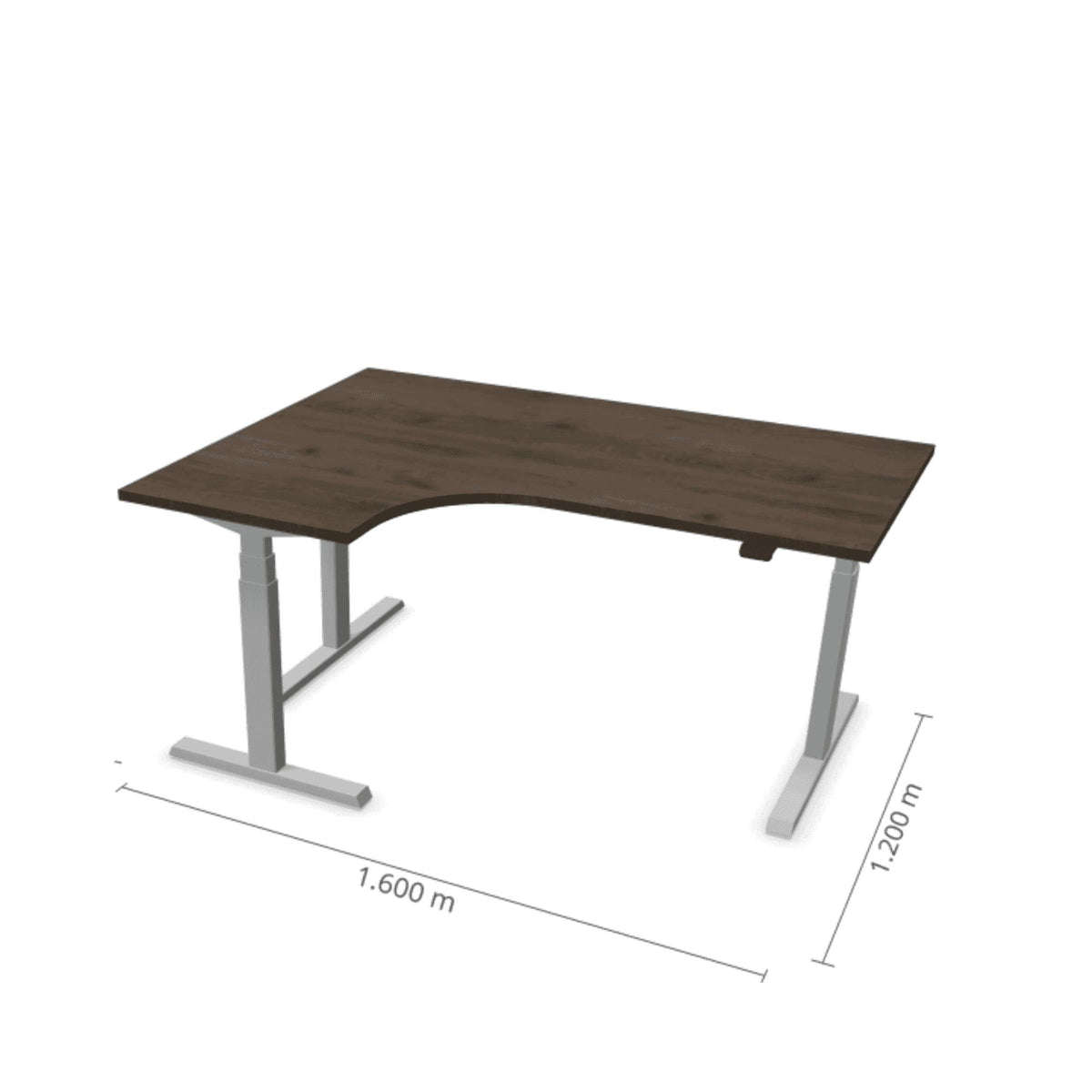 Elektriliselt reguleeritava kõrgusega laud Prestige Line L-kujuline 160 cm x 120 cm – Pähkel / Hõbedane / Vasak