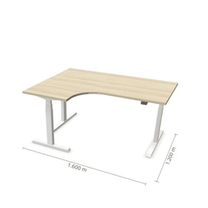 Elektriliselt reguleeritava kõrgusega laud Prestige Line L-kujuline 160 cm x 120 cm – Nabucco / Valge / Vasak