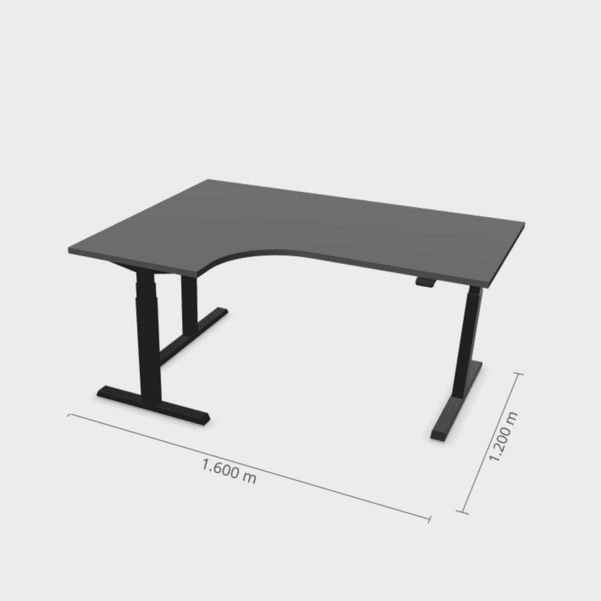 Elektriliselt reguleeritava kõrgusega laud Prestige Line L-kujuline 160 cm x 120 cm – Antratsiit / Must / Vasak