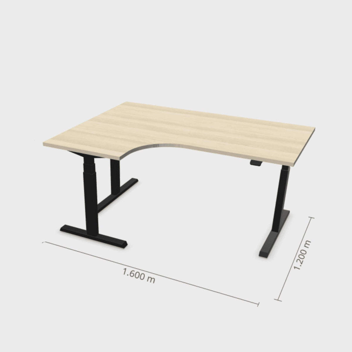 Elektriliselt reguleeritava kõrgusega laud Prestige Line L-kujuline 160 cm x 120 cm – Nabucco / Must / Vasak