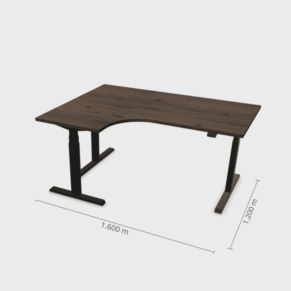 Elektriliselt reguleeritava kõrgusega laud Prestige Line L-kujuline 160 cm x 120 cm – Pähkel / Must / Vasak