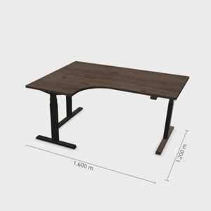 Elektriliselt reguleeritava kõrgusega laud Prestige Line L-kujuline 160 cm x 120 cm – Pähkel / Must / Vasak