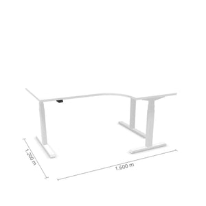 Elektriliselt reguleeritava kõrgusega laud Prestige Line, L-kujuline, 160 cm x 120 cm – Valge / Valge / Parempoolne