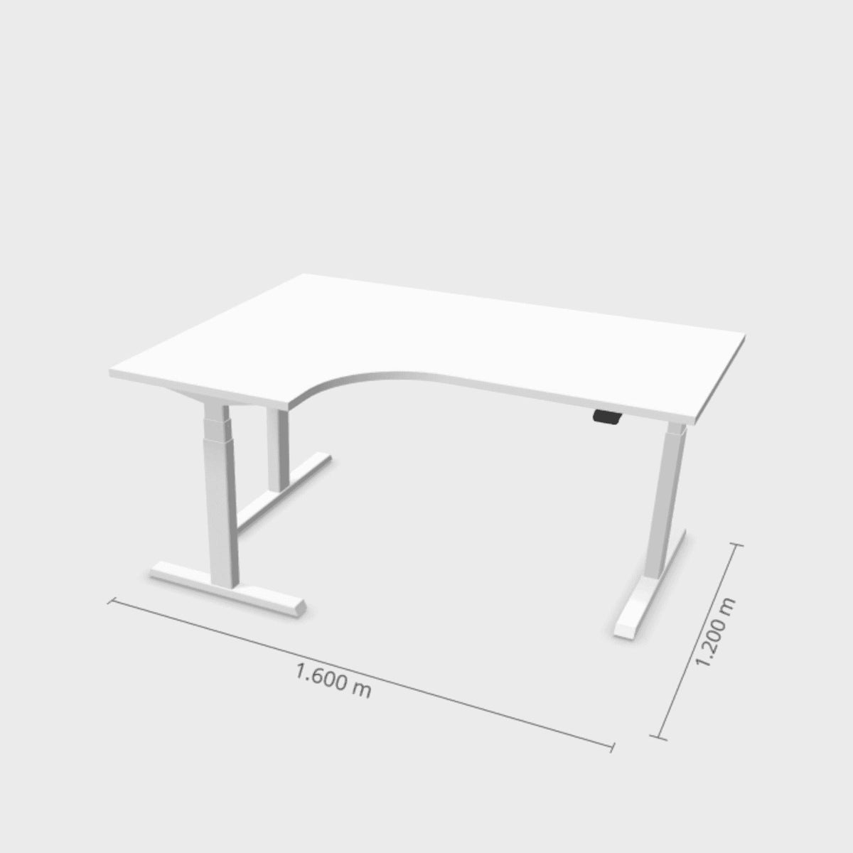 Elektriliselt reguleeritava kõrgusega laud Prestige Line, L-kujuline, 160 cm x 120 cm – Valge / Valge / Vasakpoolne