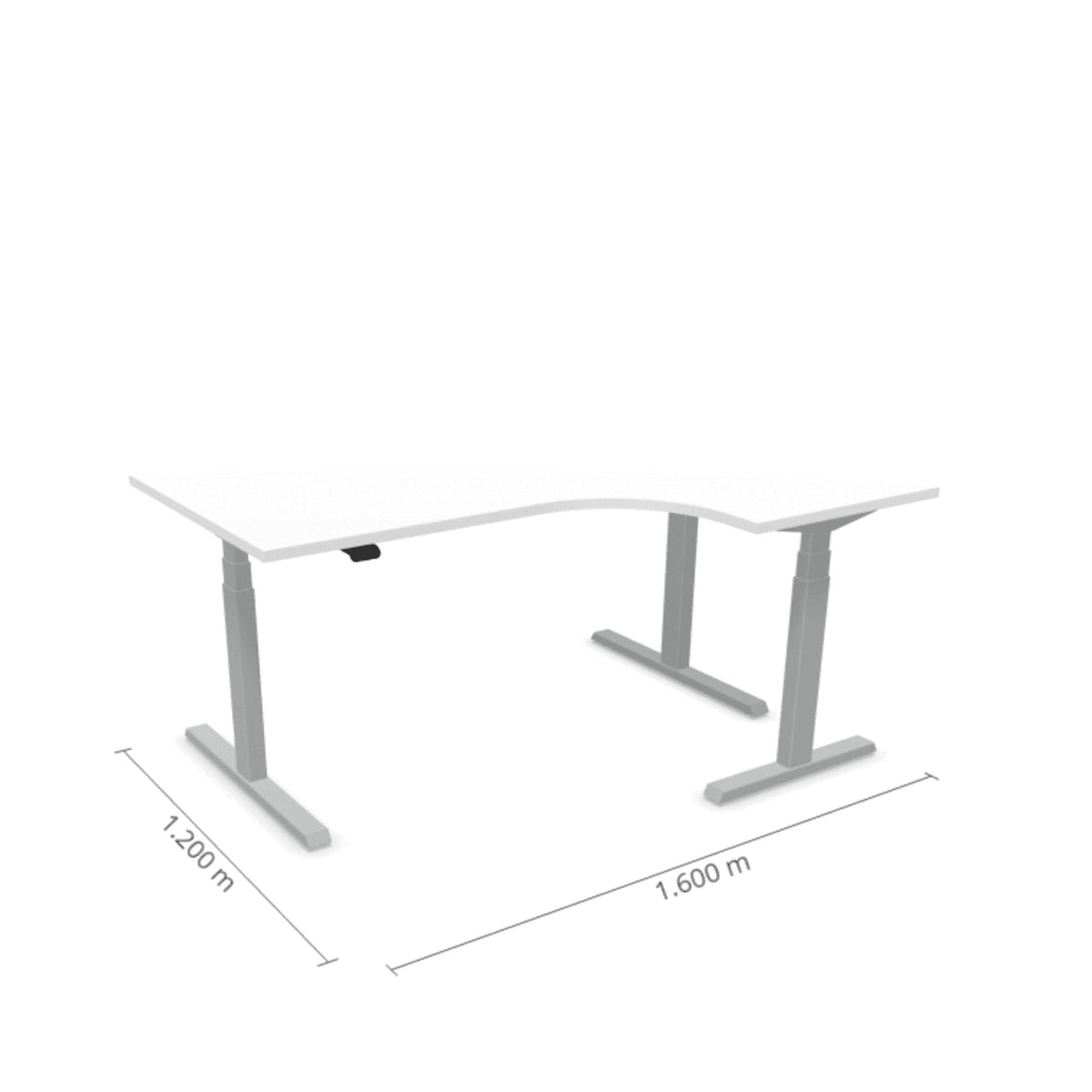 Elektriliselt reguleeritava kõrgusega laud Prestige Line, L-kujuline, 160 cm x 120 cm – Valge / Hõbedane / Parempoolne