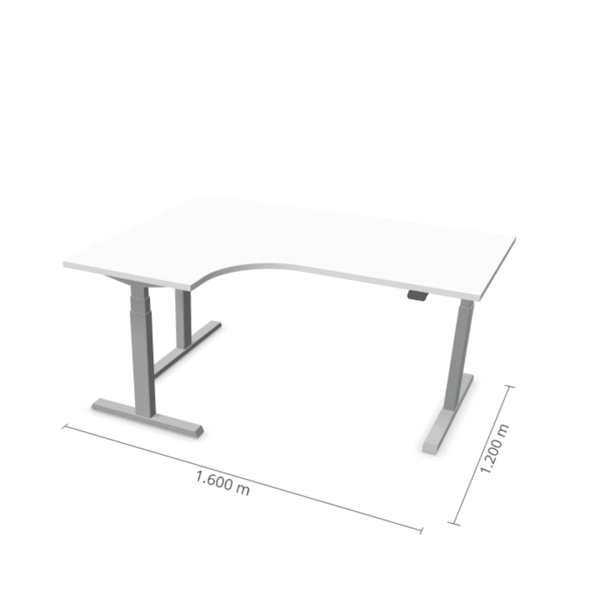 Elektriliselt reguleeritava kõrgusega laud Prestige Line, L-kujuline, 160 cm x 120 cm – Valge / Hõbedane / Vasakpoolne