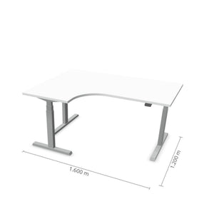 Elektriliselt reguleeritava kõrgusega laud Prestige Line, L-kujuline, 160 cm x 120 cm – Valge / Hõbedane / Vasakpoolne