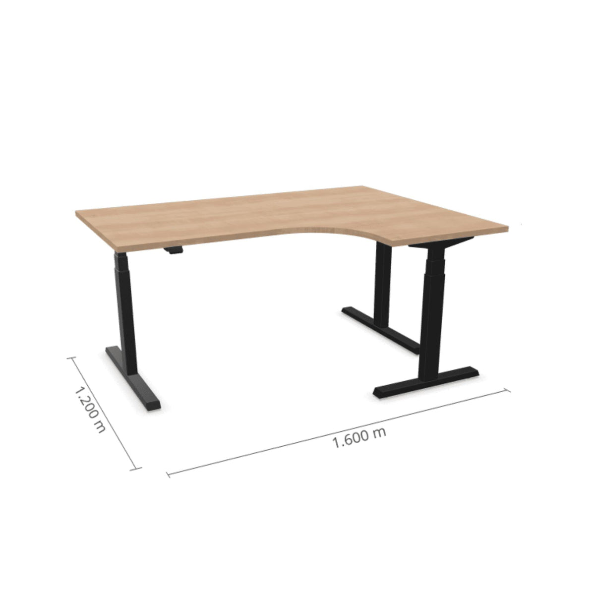 Elektriliselt reguleeritava kõrgusega laud Prestige Line, L-kujuline, 160 cm x 120 cm – Ameerika tamm / Must / Parempoolne