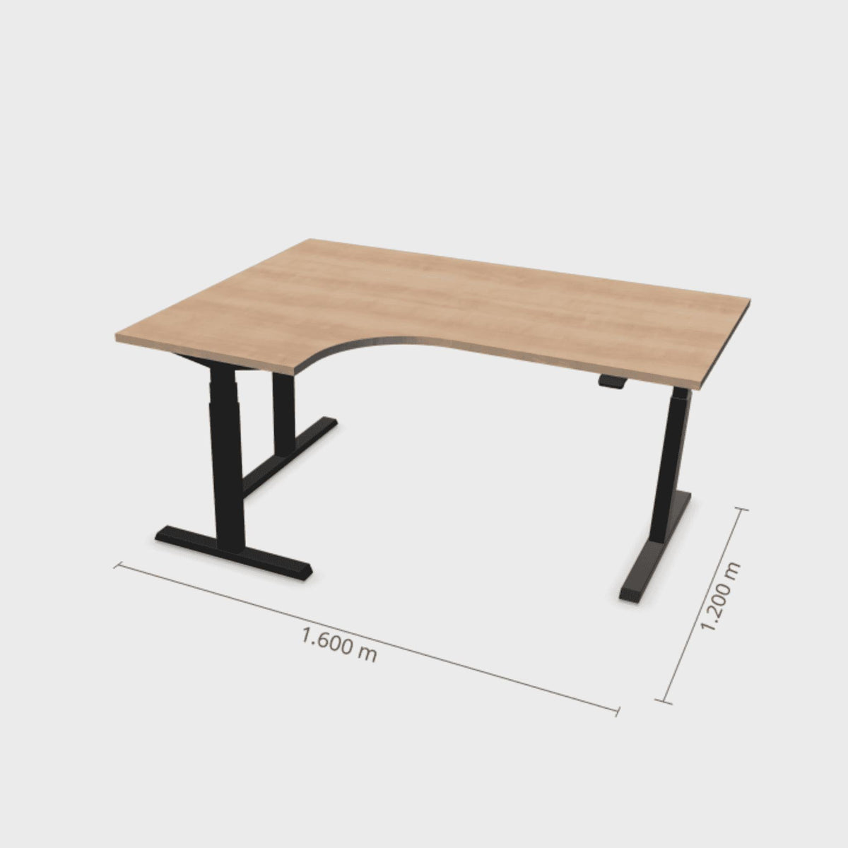 Elektriliselt reguleeritava kõrgusega laud Prestige Line, L-kujuline, 160 cm x 120 cm – Ameerika tamm / Must / Vasakpoolne