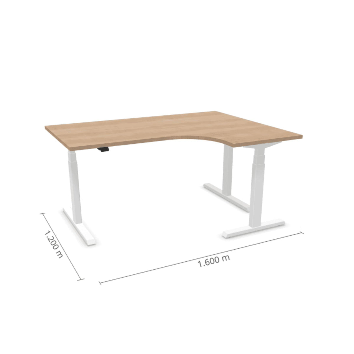 Elektriliselt reguleeritava kõrgusega laud Prestige Line, L-kujuline, 160 cm x 120 cm – Ameerika tamm / Valge / Parempoolne
