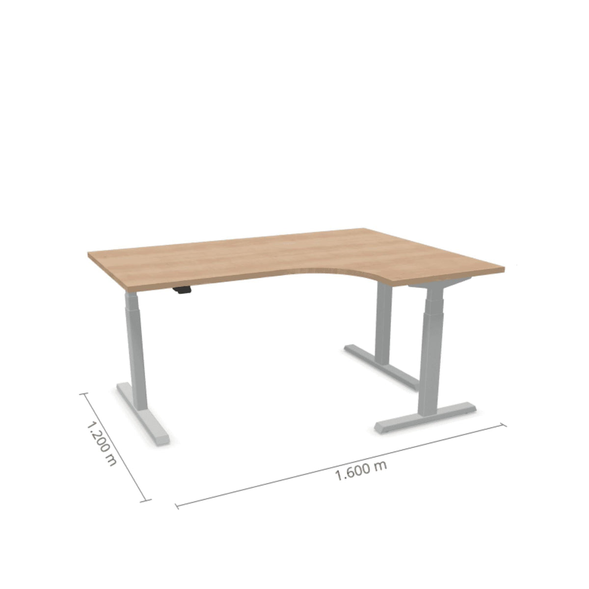 Elektriliselt reguleeritava kõrgusega laud Prestige Line, L-kujuline, 160 cm x 120 cm – Ameerika tamm / Hõbedane / Parempoolne