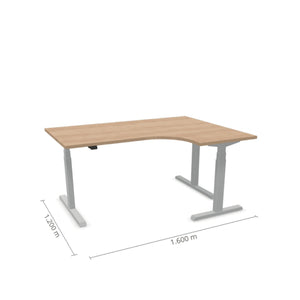 Elektriliselt reguleeritava kõrgusega laud Prestige Line, L-kujuline, 160 cm x 120 cm – Ameerika tamm / Hõbedane / Parempoolne