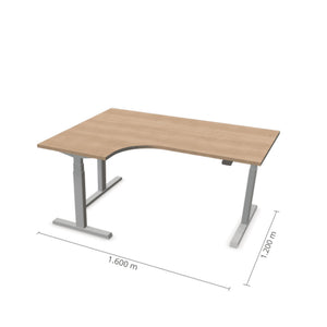 Elektriliselt reguleeritava kõrgusega laud Prestige Line, L-kujuline, 160 cm x 120 cm – Ameerika tamm / Hõbedane / Vasakpoolne